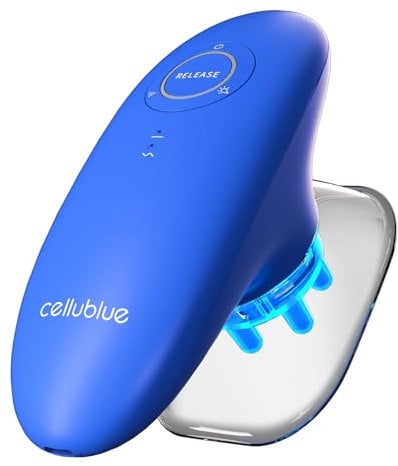 Ventosa anticellulite elettrica Cellublue - Apparecchio professionale per massaggio anticellulite con effetto palpato-rotolato, 6 livelli regolabili di intensità e luce blu integrata