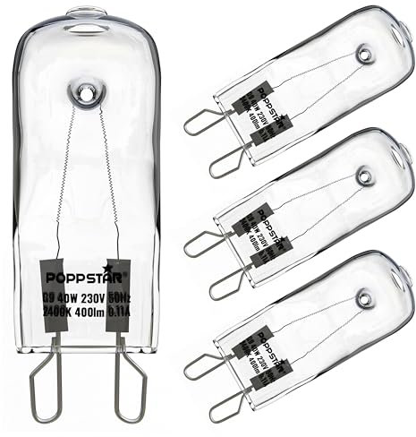 POPPSTAR Backofenlampe G9 40W hitzebeständig bis 300 Grad (2400K warmweiß, 400lm), 4er-Pack