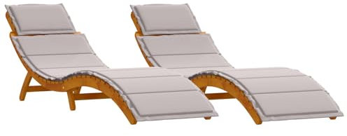 vidaXL Sonnenliegen mit Kissen - 2 Stück in Taupe aus massivem Akazienholz | Faltbar und wetterfest | Perfekt für draußen, am Pool, im Garten oder auf dem Balkon. Verstellbare Liegen für die Terrasse.