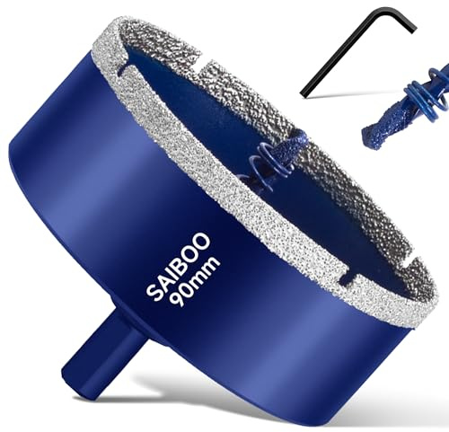 90mm Sierra Perforadora de Diamante con Broca Piloto, Cristal Broca Sierra Perforación de Punta de Diamante para Vidrio Cerámica Mármol Porcelana Azulejos Piedra Caliza