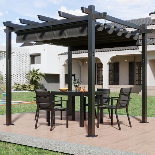 Devoko Pergola Aluminium 3x3, Pergola Jardin Exterieur, avec Fixations Magnétiques et Zone d'ombrage Réglable, Cadre en Aluminium, Convient pour Les Jardins et Les Cours,Noir