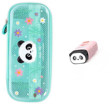 Legami - Trousse Wonderwow avec 2 compartiments et porte-stylo à l'intérieur, compartiment intérieur en maille, fermeture éclair, 23 x 11 x 5 cm, Turquoise., Hauteur : 5 cm - Largeur : 1,5 cm, Panda
