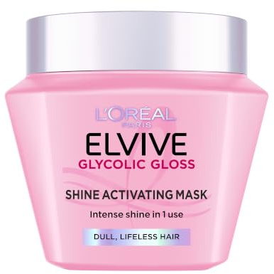 L'Oréal Paris Elvive Glycolis Gloss, Shine Activating Mask, 300ml | With 13% Gloss Complex, Provides Intense Shine in One Use, Up to 10x Smoother hair, for Dull Lifeless Hair