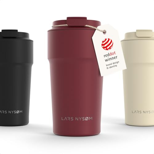 LARS NYSØM Thermo Kaffeebecher to go 0,5 l | Auslaufsicherer Travel Mug mit Isolierung | Rutschfester Boden | Edelstahl Thermobecher für Kaffee und Tee unterwegs (Berry Red - Powder, 500ml)