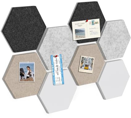 Toptople Large Hexagon Cork Board for Office, 8-Pack Felt Pin Board Tiles for Walls, Bulletin Notice Board with Push Pins for Photos, Linen Stone