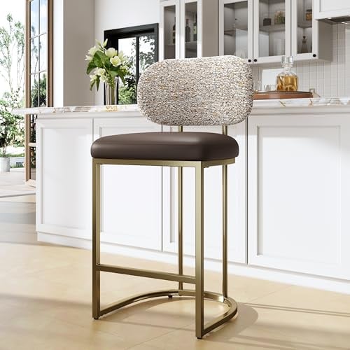 ALPHA HOME Barhocker Einzeln mit Lehne Küchenhocker mit Fußstütze | Barstuhl mit Metallgestell Barstühle für Küche, Esszimmer, Hausbar, Kaffeefarbe