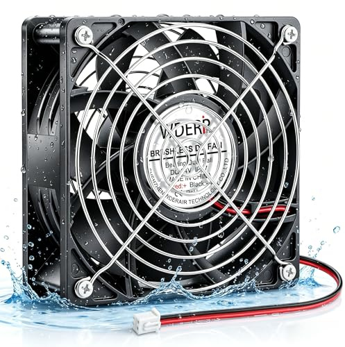 WDERAIR 24V DC 120mm x 38mm IP67 Waterproof Fan, Dual Ball Bearing Brushless Cooling Fan, Axial Computer Case Fan for PC Case, Cabinet, Server, PSU, Workstation, 3D Printer, RV Refrigerator