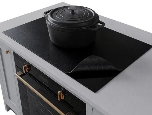 Induction Hob Protector Mat, 61x53cm Silicone Heat Resistant Cover | Silicone, Waterproof BPA Free Cooktops Surface Cover Magnetic Cooktop Scratch Protector for Kitchen Restaurant Black