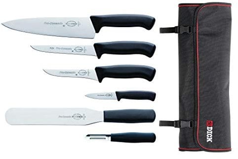 Dick Pro Dynamic 6 Piece Knife Set with Wallet, German Steel, Chefs Knife 8½ inch, Flexible Knife 7 inch, Palette Knife 9 inch, Boning Knife 5 inch, Paring Knife 3 inch, Peeler and Wallet | GH738