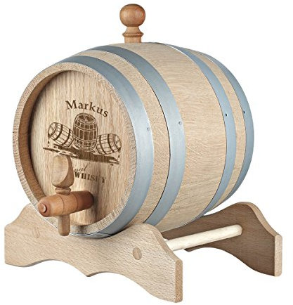 Tonneau en bois/Whisky Fût, avec tréteau, robinet et bouchon avec gravure Whisky - 3 Liter Fass