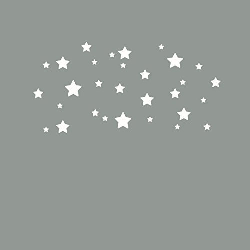 Sterne Sticker Set Kinderzimmer Wandsticker 30er Sterne Set Sticker Wandaufkleber Modern Stern Star Set Kindergarten Babyzimmer (Weiss)