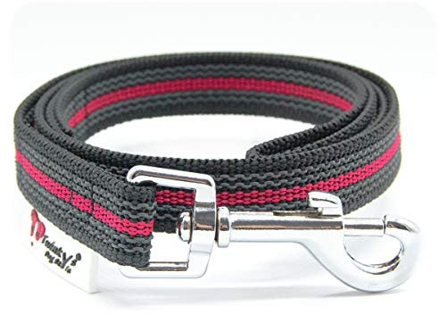Twinkys Dog Style Hundeleine gummiert 20 mm breit für Hunde bis 50 kg - OHNE Handschlaufe 1 Meter Schwarz Rot Made IN Germany