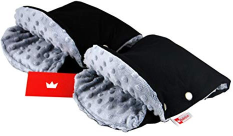 BABYLUX MUFF Handmuff PLÜSCH Handwärmer für Kinderwagen Buggy Handschuh 2 Stück (3. Schwarz + Minky Grau)