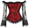 Kelvry Women Sexy Basque Off-Shoulder Lace up Boned Bustier Overbust Corset Tops with Long Sleeve (16-18, Black Red)