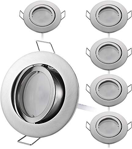 HCFEI 6er set LED Einbaustrahler dimmbar matt-chrom schwenkbar 5W flach 230V Einbau-Spot Strahler Einbauspot 68mm Bohrloch, Warmweiß 3000K, 120°Abstrahlwinkel