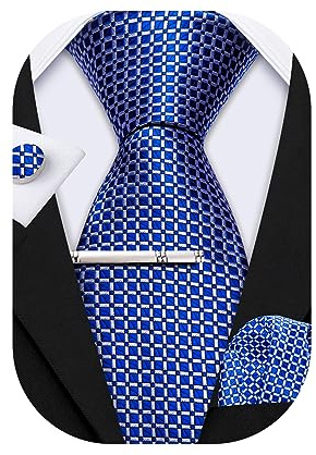 Barry.Wang Herren Krawatte Seide Set Florale Paisley-Krawatte Einstecktuch Manschettenknöpfe im Krawattenklammer Feierliche Hochzeit Party