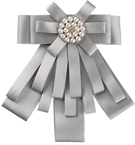 Allegra K Damen Brosche Schleife Knoten Perle Retro Elegante Pin Einfarbig Schleifenbrosche Grau One Size