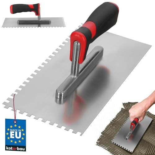 KOTARBAU® Edelstahl Glättkelle mit Zahnung 6x6 mm Zahnkelle zum Verlegen von Fliesen Glättscheibe Traufel Edelstahlkelle mit Softgriff unentbehrlich beim Fliesen 270 x 130 mm