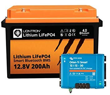 LIONTRON Lithium LiFePo4 Akku 26kg 12.8V 200Ah + Victron Ladebooster 12/30A