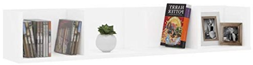Tidyard CD DVD Regal Wandregal Hängeregal Schweberegale mit 4 Ablagefächern, Dekorationsregal 100 x 18 x 18 cm Weiß