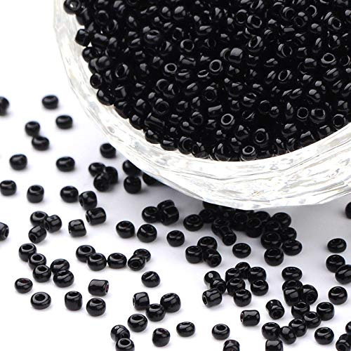 1100 Stück Glas Rocailles Perlen 4mm, 6/0, Pony Perlen, Klar Mini Rund Perlen, Seed Beads (Schwarz Opak)