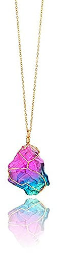 24 JOYAS Colgante Árbol de la Vida en Piedra Arcoíris de 7 Chakras – Collar Péndulo Joyería Reiki con Cadena Dorada de 70 cms ajustable