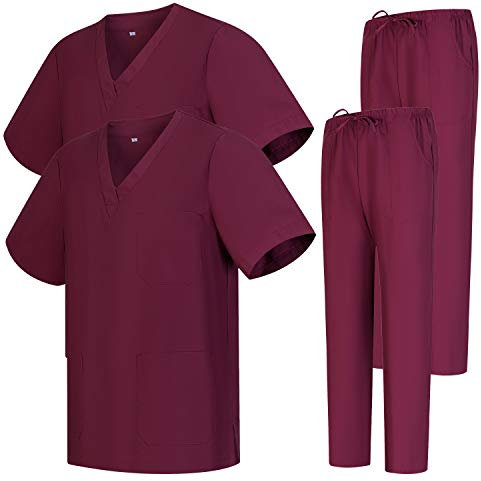 MISEMIYA - Pack * 2 Pcs - Unisex-Schrubb-Set - Medizinische Uniform mit Oberteil und Hose ref.2-8178 - Medium, Granat 68