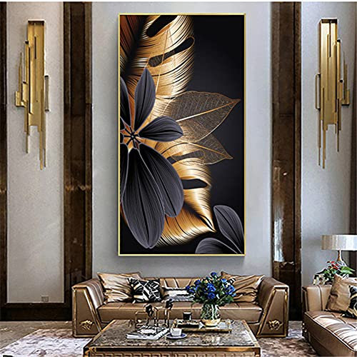 DIY 5D Diamond Painting Kit Schwarzes Blattgold Large Voll Full Square Drill Diamant Painting Bilder, Strass Stickerei Kreuz Stich Art Große Größe Diamant Malerei Home Wall Dekor(30x60cm/12x24in)