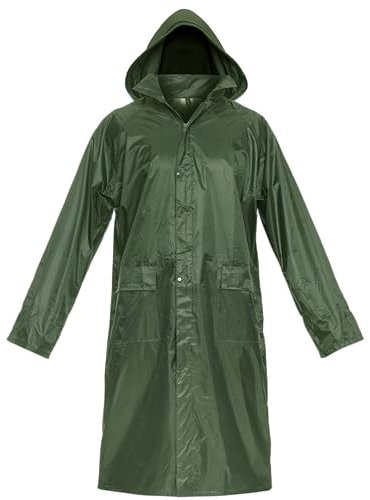 BWOLF POSEIDON Arbeitsmantel Regenmantel Herren Regenmantel Wasserdichte Lange Regenjacke Outdoor Wiederverwendbare Regenbekleidung mit Kapuze (Grün, 2XL)