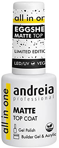 Andreia Professional Eggshell Matte Top Coat Gel Polish with Black Pieces - Soak Off Chip Resistant Matte Finish Gel Nail Polish for Base and Top Coat - 10.5 ml