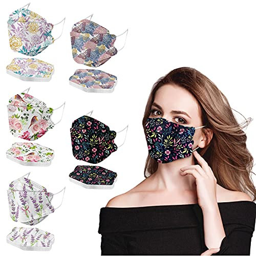 DeaAmyGline 50 Stück Mundschutz Erwachsene Bunt,4-lagige,Einweg,Neuer-Trend 3D Fisch-Form,Atmungsaktiv und Staubdicht,Mund und Nasenschutz Mund-Tuch Bandana Halstuch Schals (H28)