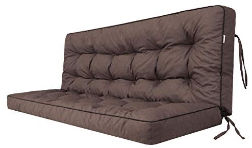 Bjird Bankauflage für Gartenbank, Polsterauflage für Hollywoodschaukel, Gartenschaukelkissen, Sitzkissen und Rückenkissen, gesteppt, inkl. 2 Seitenkissen, 100 x 49 x 56 cm - Dunkelbraun