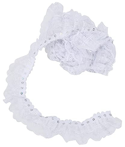 5 Yards Spitzenborte, 4,5cm Breite Druckpunkte Plissee Mesh Spitzenband gekräuselte plissierte Spitzen Stoffborte zum Trimmen von Applikationen, Basteln, Nähen (Weiß)
