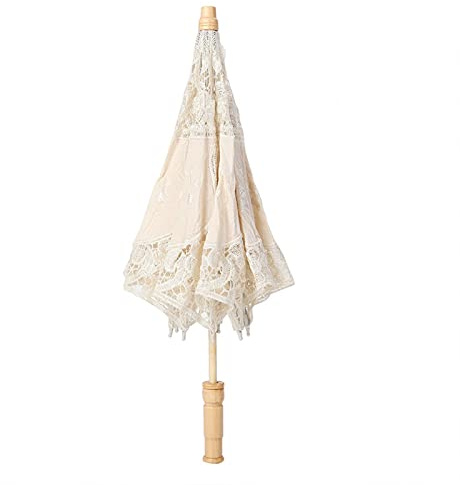 Handgefertigter Sonnenschirm aus Spitze, Blumenstickerei, Seidenstoff, Beige, für Hochzeitsdekoration und Fotografie