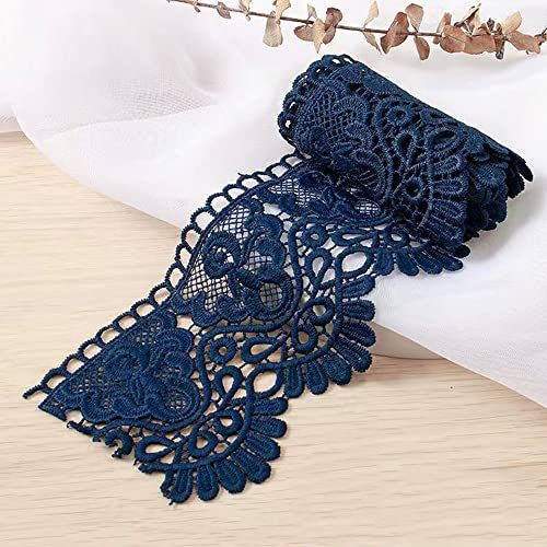 3 Yard 10cm Breite Milchseide Vintage Spitzenborte Spitzenband Spitzenbordüre Stickerei Dekoband Zierband Spitze Blumenband Borte für Nähen Handwerk Dessous Hochzeitskleid Hochzeit Haus Deko,Navyblau