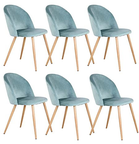 EGOONM 6er Set Esszimmerstühle Küchenstühle Samt Weich Kissen Sitz und Rücken Mit Hölzernen Metallbeinen Küche Stühle (Grün)