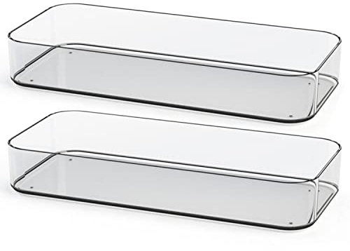 TIENDA EURASIA - Pack de 2 Bandejas Organizadoras, Caja Organizadora Transparente, Organizadores Apilables, Caja Almacenaje Plastico Transparente para Cajones, Baño, Cocina (32 x 14 x 5 cm)