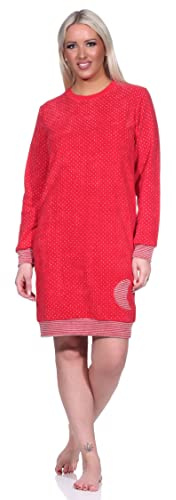 Normann Damen Frottee Nachthemd mit Bündchen im Tupfen- und Ringeldesign - auch in Übergrössen, Farbe:Allover, Größe:48/50