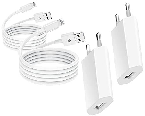 Caricatore per iPhone e cavo di ricarica per iPhone [certificato Apple Mfi], 2 confezioni da Lightning a USB, cavo dati da 1 m, con alimentatore rapido, adattatore di ricarica per iPhone