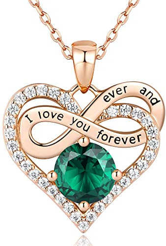 Jewlpire Infinity Heart Necklace for Women Girls with 925 Sterling Silver Chain, CZ Diamond Rose Gold Necklaces for Women, Christmas, Valentines, Birthday, Gift for Women Wife-Emerald