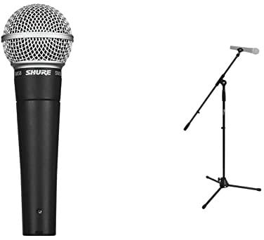 Shure SM58-LCE Cardioid Dynamic Vocal Microphone with Pneumatic Shock Mount & TIGER MCA7-BK Professional Boom Microphone Stand with Free Clip Black