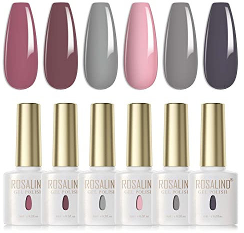ROSALIND Vernis Semi Permanent Rose Gris Gris Foncé 6 Couleurs Vernis à Ongles Gels Semi-permanents UV LED Soak Off Gel Nail Polish French Manucure