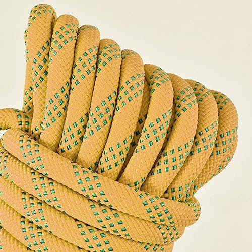 DELVOYE Corde d'escalade 8mm Corde D’Escalade en Rappel Auxiliaire en Polyester/Nylon Corde De Tresse Durable De Haute Résistance avec Charge 2000kg pour(Geel,25m*8mm)