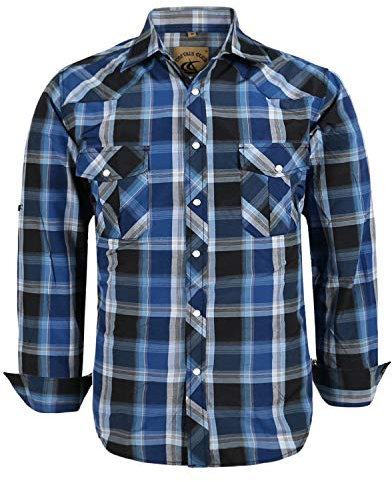 Coevals Club Chemise Homme Manches Longues Casual Boutons-Pression Unis Costume à Carreaux Regular Fit décontractée à Boutons Bas Hommes Chemise d'affaires à Repassage Facile(Blue Black 4# M)