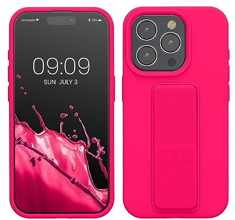 kwmobile 1x Custodia Compatibile con iPhone 15 Pro - Cover Supporto Dita - Back Case per Smartphone - Protezione Gommata rosa shocking