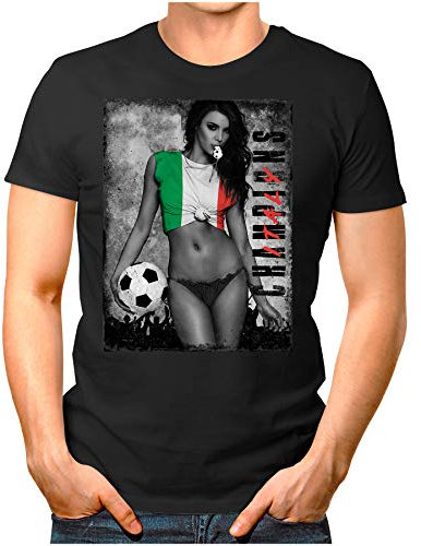 OM3 - Italy-Champions - Herren T-Shirt mit Länderflagge Ländershirt Fan Sexy Girl Frau Fußball Trikot Italien Italia Vintage Schwarz XXL