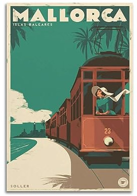 YBHF Vintage-Reiseposter Mallorca-Poster, Wandkunstdruck, Retro-Ästhetik, Raumdekoration, Bürodekoration, 60 x 90 cm, ungerahmt