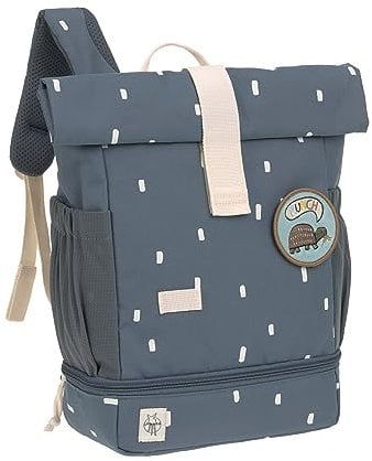 LÄSSIG Kindergartenrucksack Kinderrucksack Rolltop mit Brustgurt wasserabweisend, 11 Liter/Mini Rolltop Backpack Happy Prints Dunkelblau