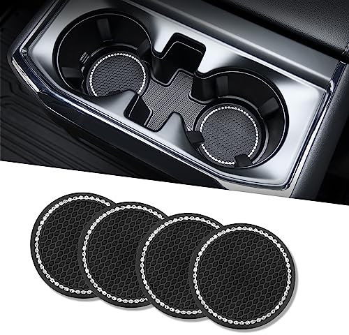 JOYTUTUS Auto Getränkehalter Untersetzer, Universal Auto Getränkehalter Einsatz, Anti-Rutsch Auto Untersetzer für Kaffeebecher, Autozubehör für Frauen, 4 Stück, Schwarz/Glitz