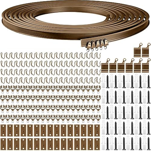 Jetec Biegbare Deckenvorhangschiene, flexible Deckenvorhanghalterung, weiche Fenster, gebogene Schiene für Vorhangschiene mit Schienenvorhangsystem, Bettvorhänge, Deckenschiene (Braun, 10 m)